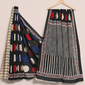 Bagru handblock printed pure cotton mulmul sarees with blouse piece-004.