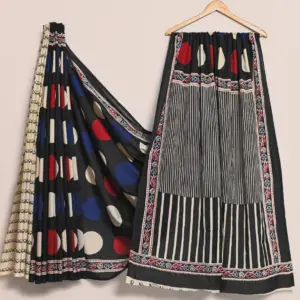 Bagru handblock printed pure cotton mulmul sarees with blouse piece-004.